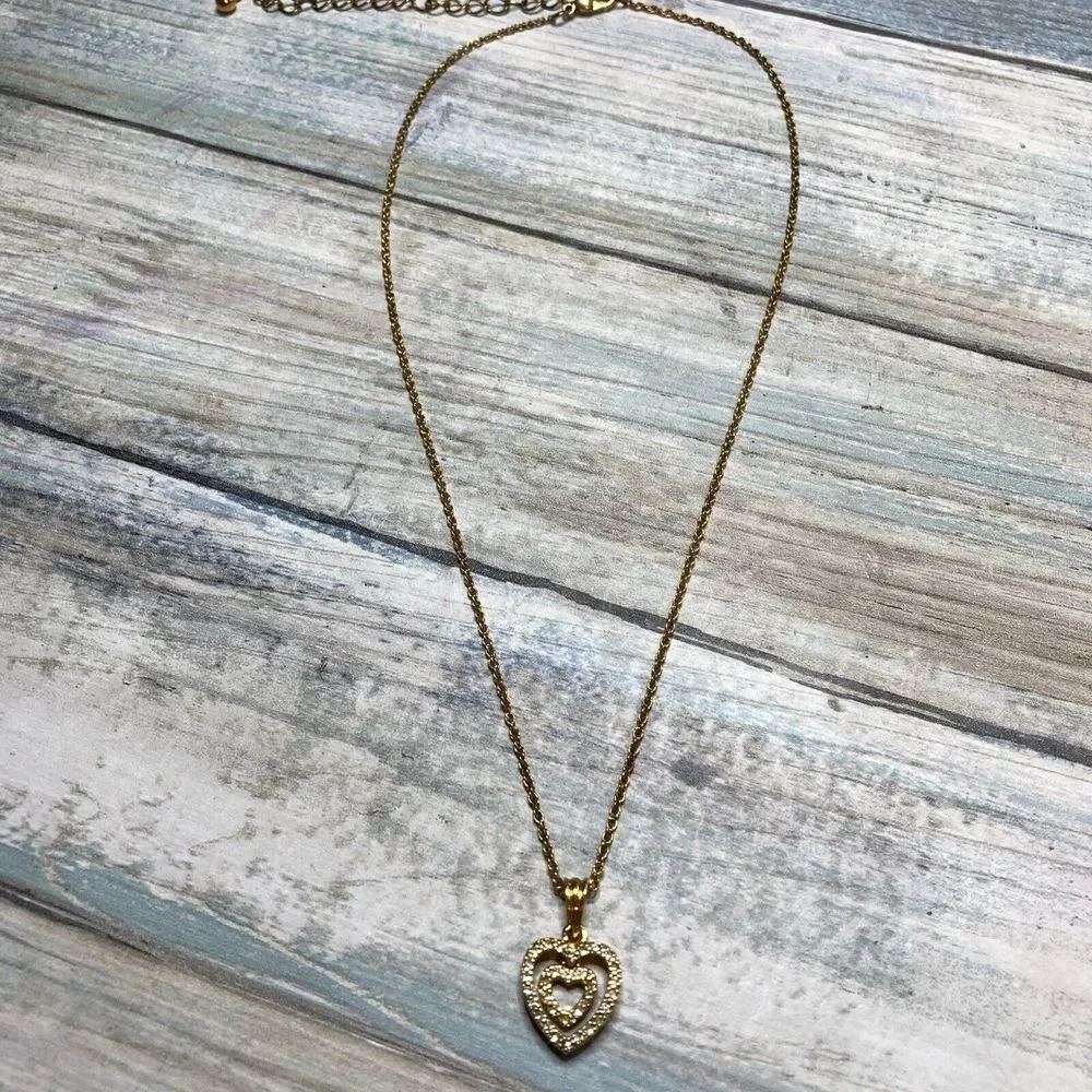 Avon Floating Heart‎ Pendant crystals Vermeil Necklace 16